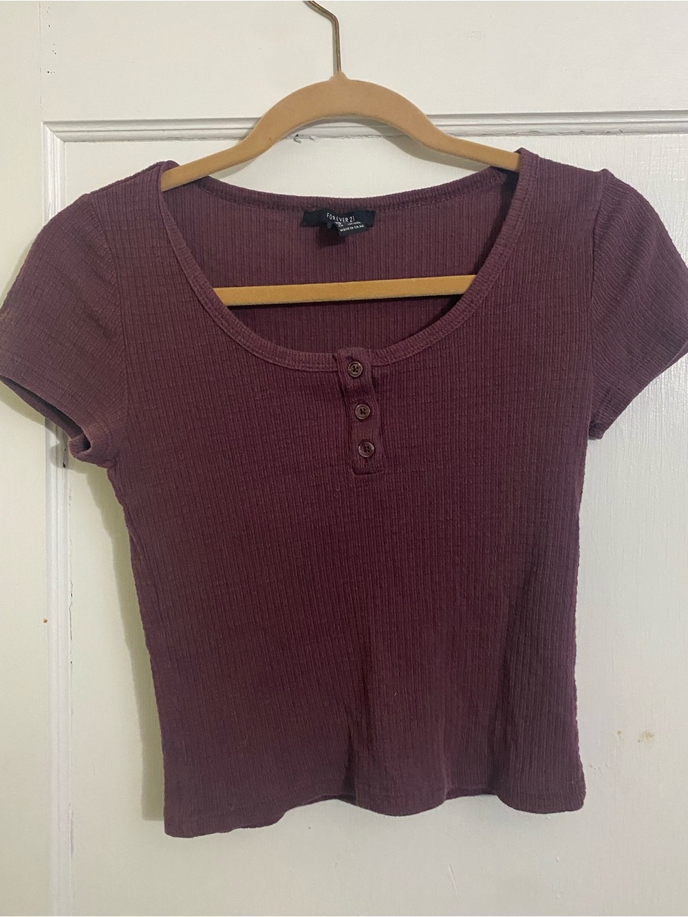 Forever 21 Plum Ribbed Scoop-Neck Henley Crop Top